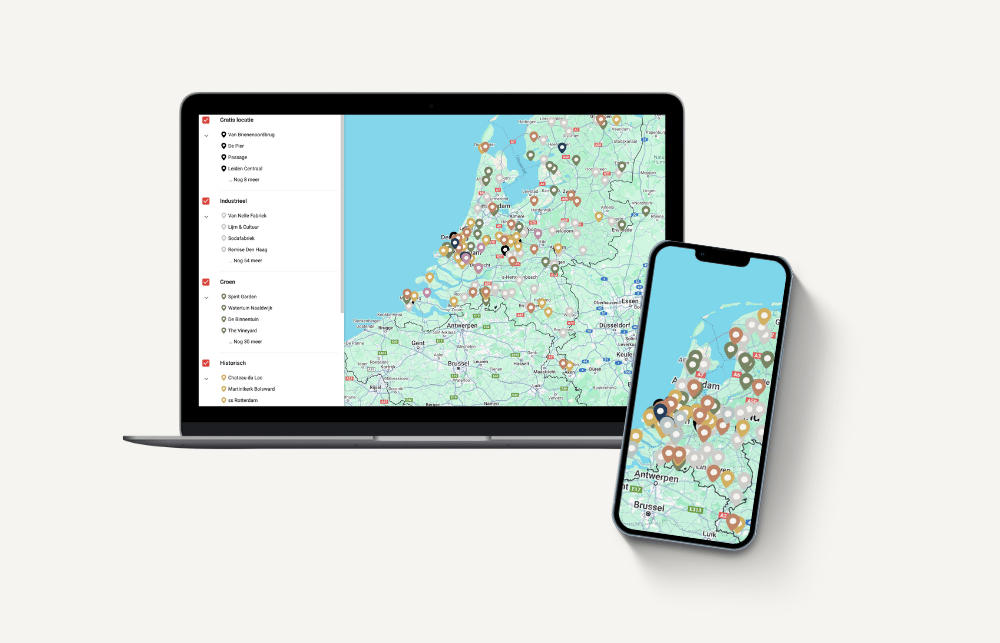 Shootmaps op laptop en telefoon met Google Maps locaties
